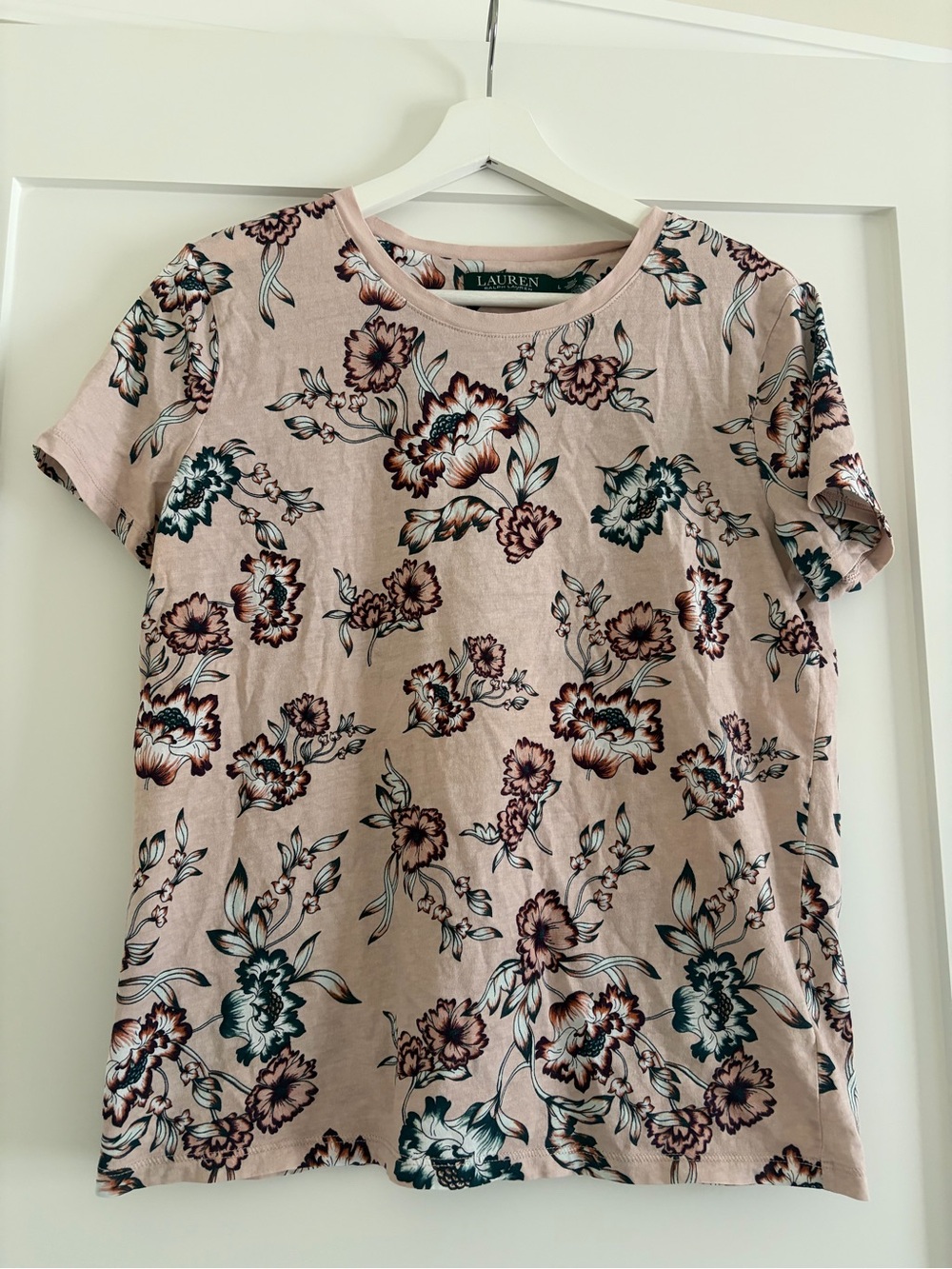 Lauren Ralph Lauren Pink Floral Short Sleeve Crewneck Tee| size L